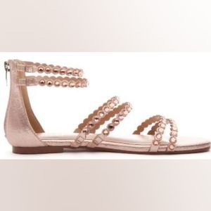 Kaari Blue Blush Pink Metallic Rhinestone Strappy Zip Back Sandals Womens Size 9